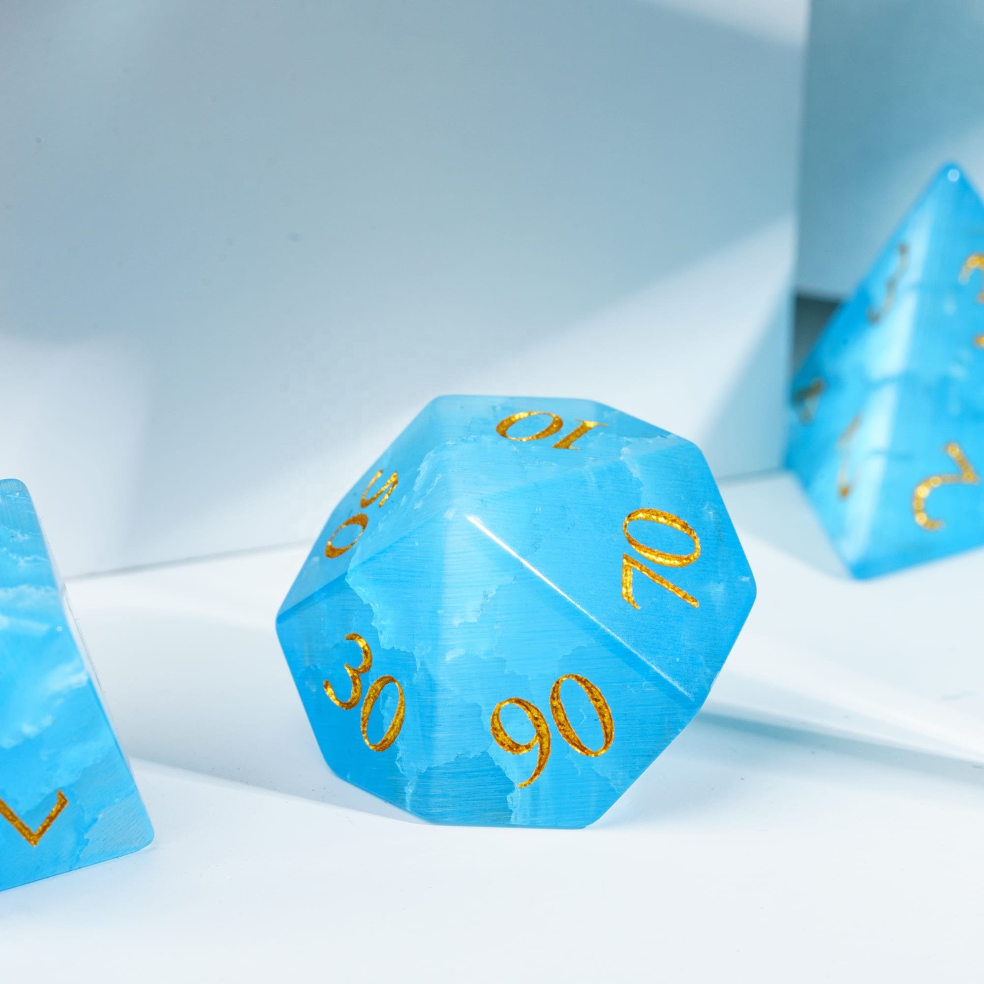 Udixi Blue Cat Eye Glass Dice with Green Sunroof Carton dnd dice dungeons and dragons RPG board game dice