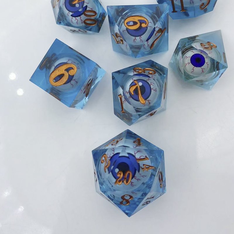 Moveable eyeball Resin dice Polyhedral numbers D6 D20 DND RPG Dungeons & Dragons board game Dice Liquid core can be customized