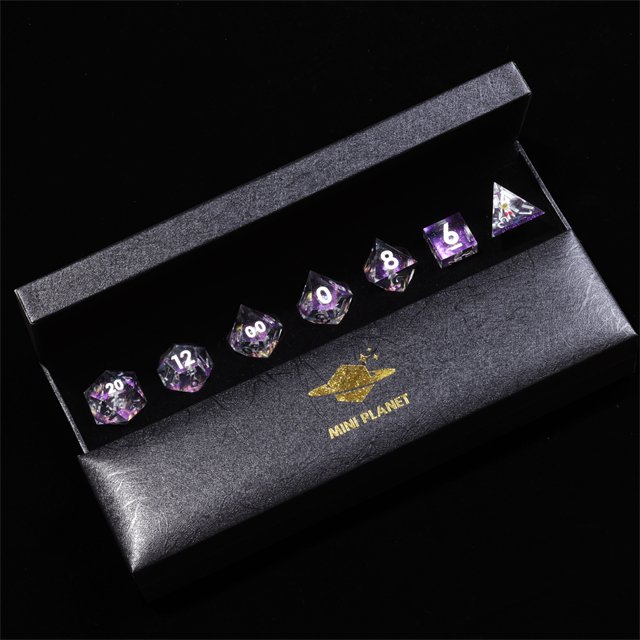 Mini Liquid Core Polyhedron Resin Dice with Sharp Edges Handmade for DND Dungeons & Dragons Board Game Custom Logo Option