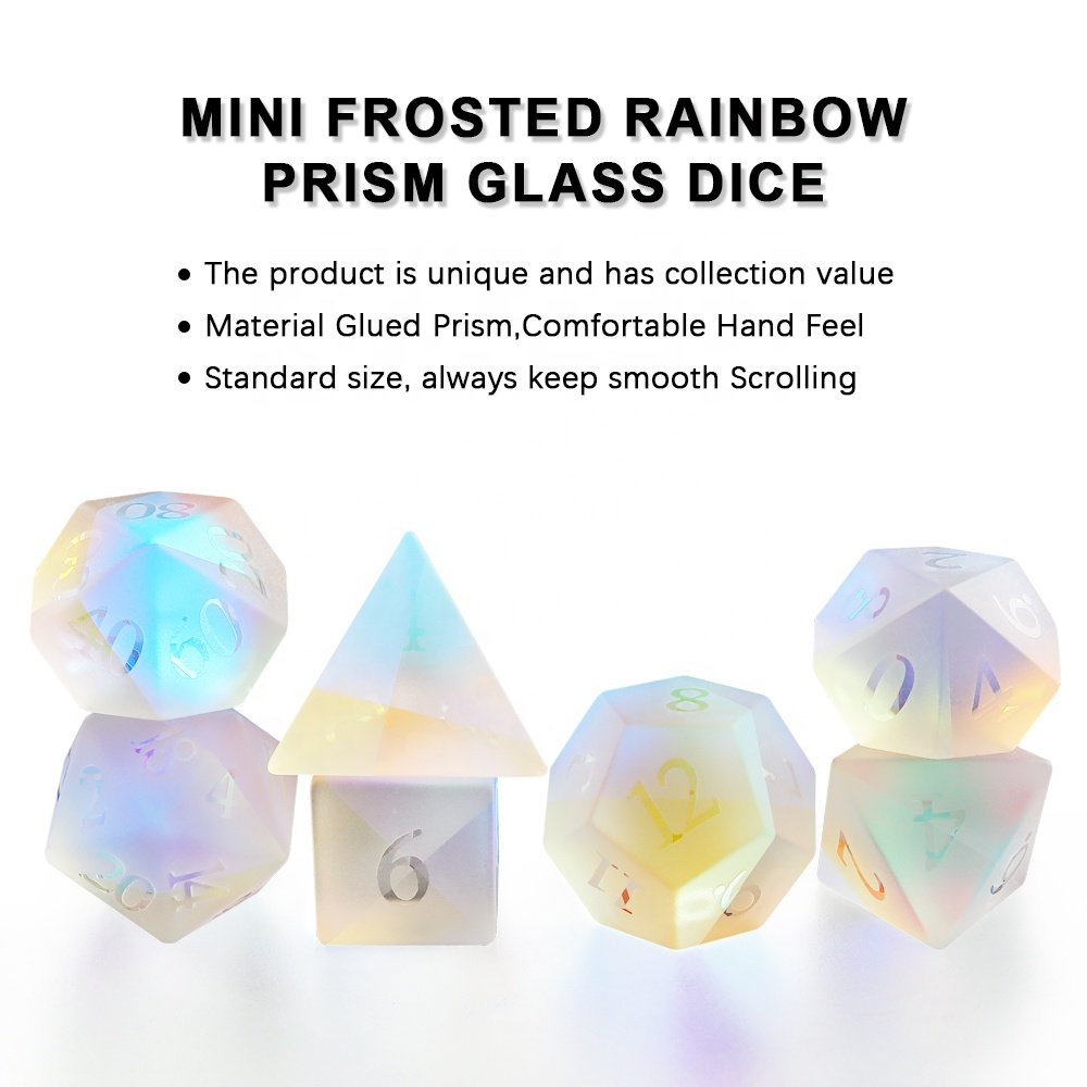 Can Be Custom Metal Dice Tray Mini Frosted Rainbow Prism Glass Dice Set For Dungeons And Dragons RPG