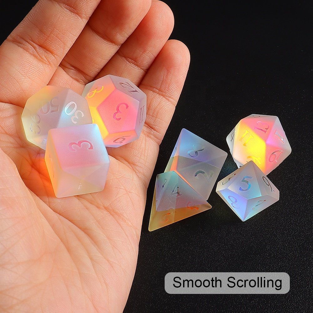 Can Be Custom Metal Dice Tray Mini Frosted Rainbow Prism Glass Dice Set For Dungeons And Dragons RPG