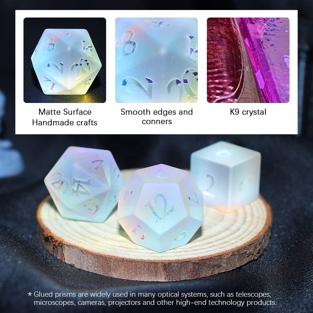 Can Be Custom Metal Dice Tray Mini Frosted Rainbow Prism Glass Dice Set For Dungeons And Dragons RPG