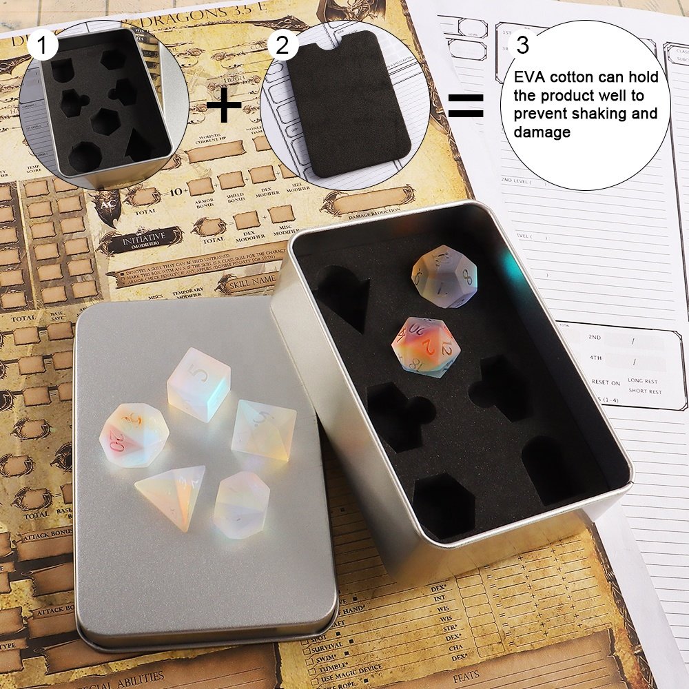Can Be Custom Metal Dice Tray Mini Frosted Rainbow Prism Glass Dice Set For Dungeons And Dragons RPG