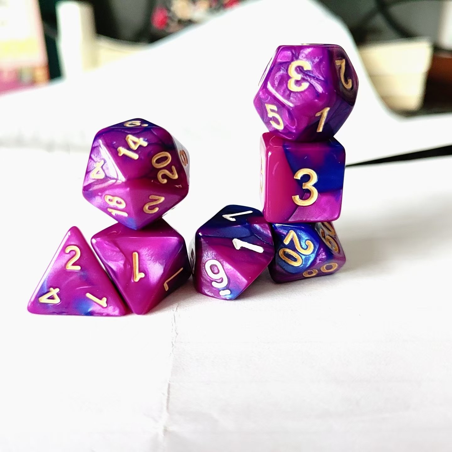 Polyhedral Blue and Purple Acrylic Dice Set for Dungeons and Dragons Role Playing Board Game 7pcs Custom Acrylic DND Dice