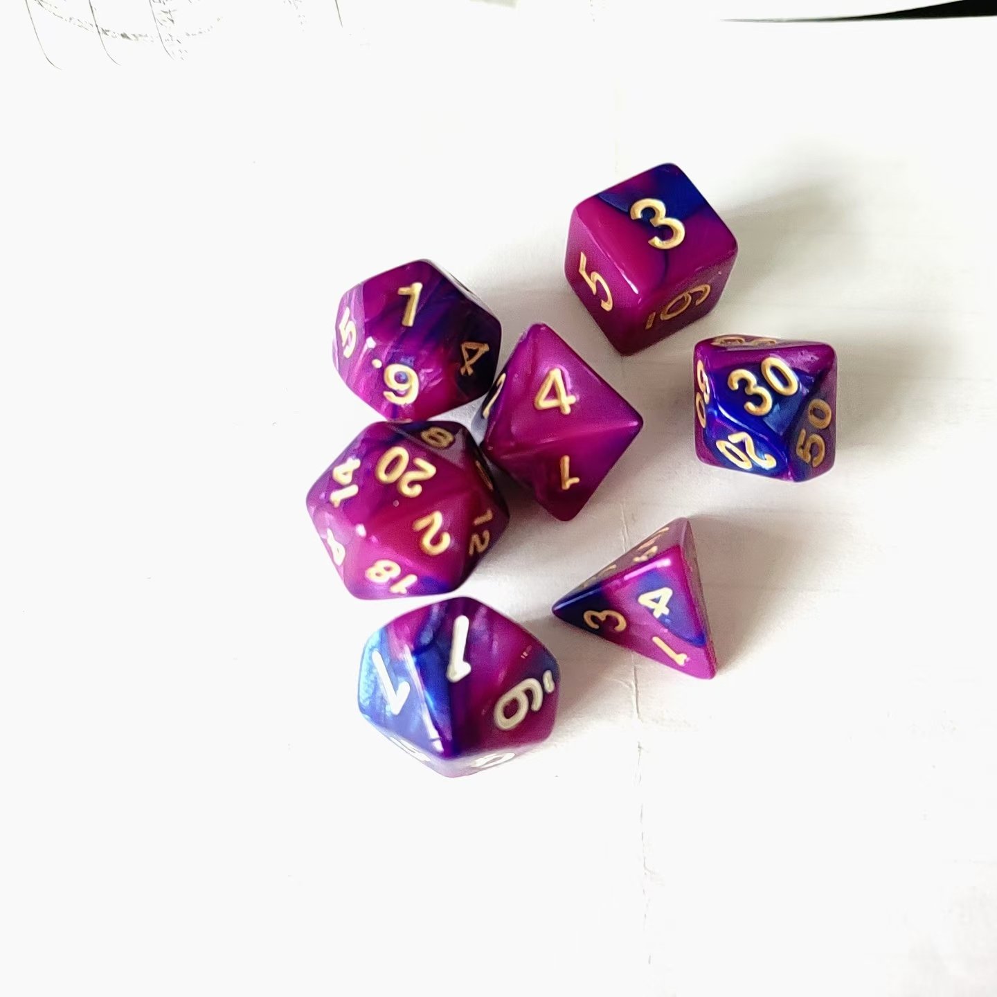 Polyhedral Blue and Purple Acrylic Dice Set for Dungeons and Dragons Role Playing Board Game 7pcs Custom Acrylic DND Dice