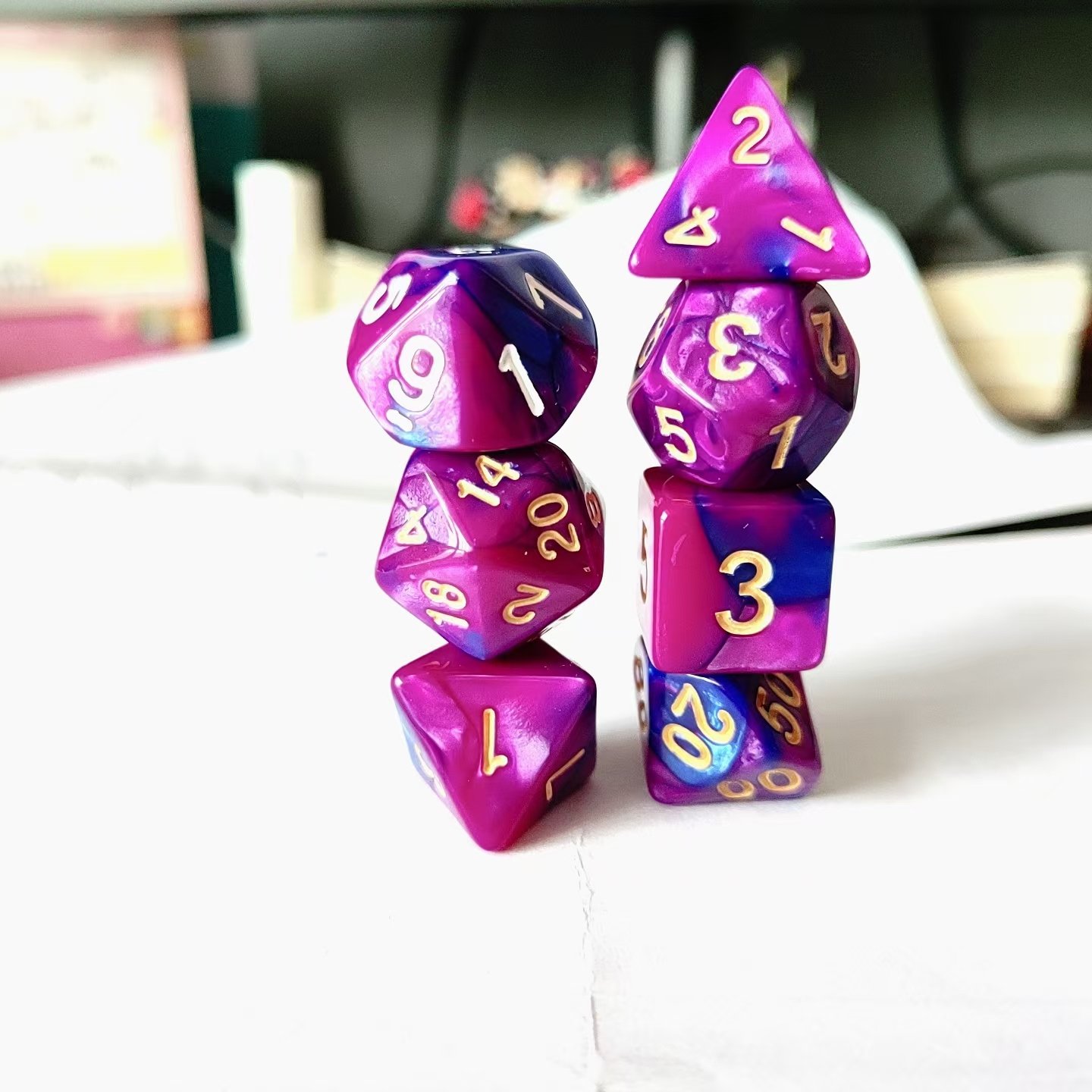 Polyhedral Blue and Purple Acrylic Dice Set for Dungeons and Dragons Role Playing Board Game 7pcs Custom Acrylic DND Dice