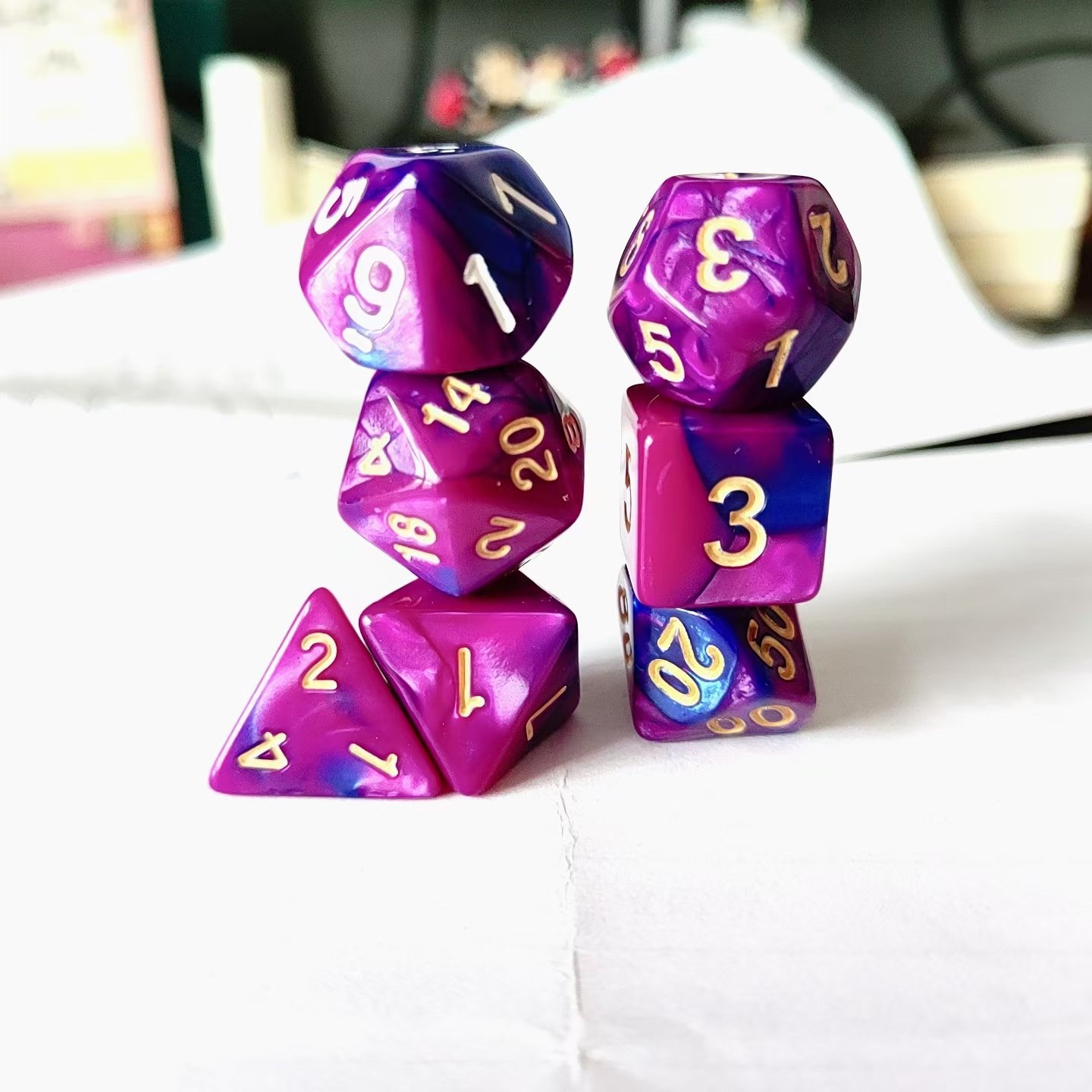 Polyhedral Blue and Purple Acrylic Dice Set for Dungeons and Dragons Role Playing Board Game 7pcs Custom Acrylic DND Dice