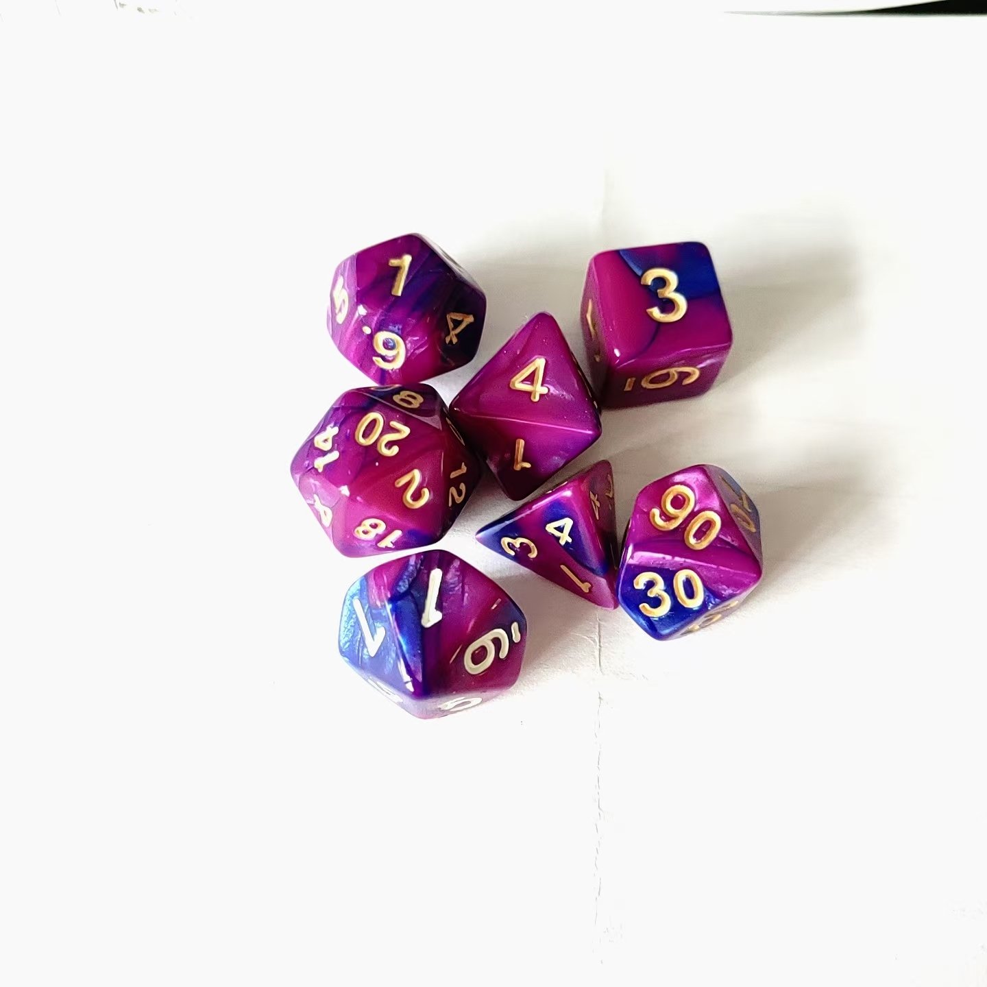 Polyhedral Blue and Purple Acrylic Dice Set for Dungeons and Dragons Role Playing Board Game 7pcs Custom Acrylic DND Dice