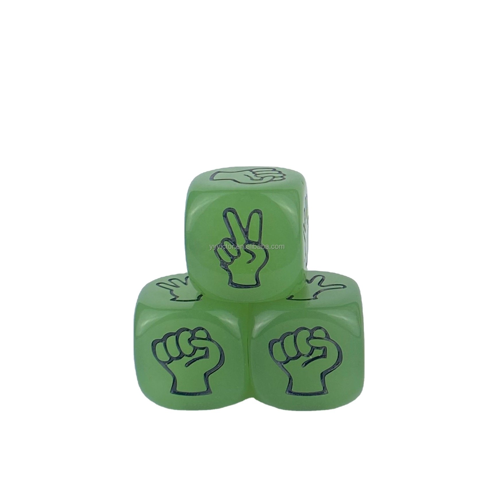 Luminous 20mm Acrylic PMMA Fluorescent Colors 6-Sided Rock Paper Scissors Hand Game D6 Finger Guessing Dice Cube for DND