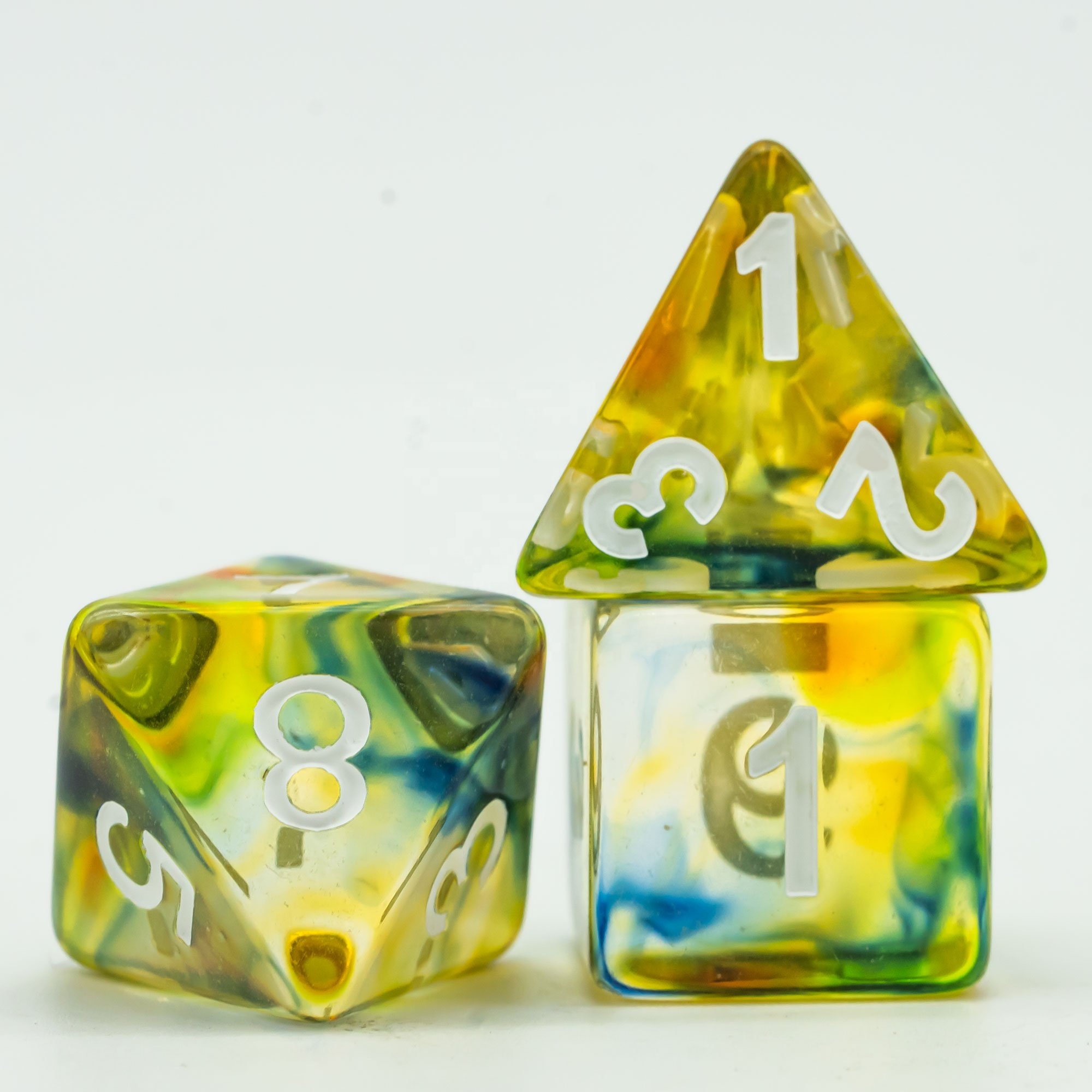 Udixi Plastic polyhedron dungeons and dragons resin rpg custom logo dice set Colored glaze Yellow