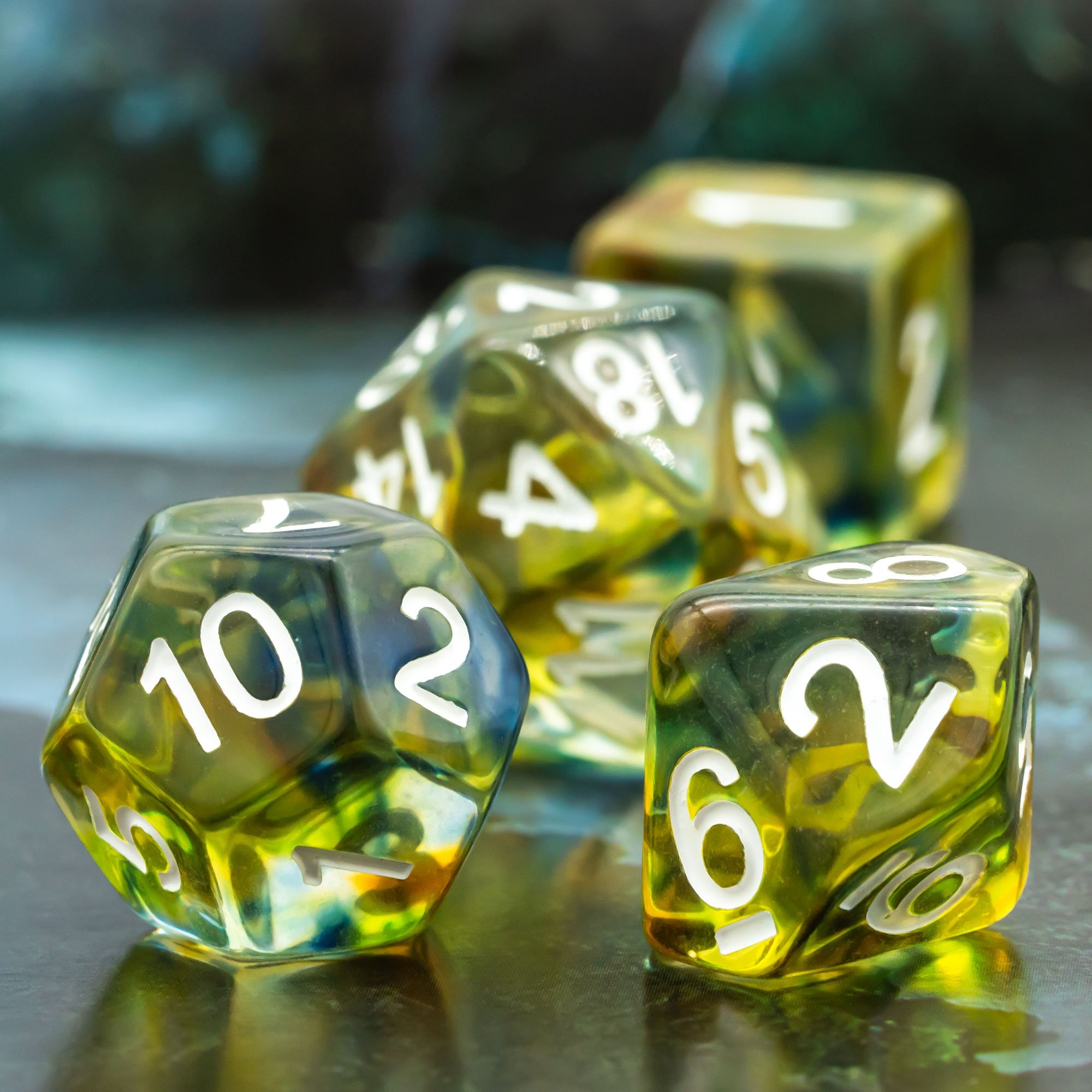 Udixi Plastic polyhedron dungeons and dragons resin rpg custom logo dice set Colored glaze Yellow