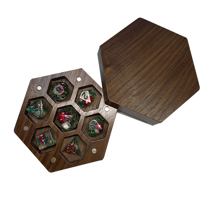 Factory Customized Wholesale Resin Metal Dnd Dice Gift Wooden Box DND Dice Storage Boxes Chessboard Game Dice Packaging Box