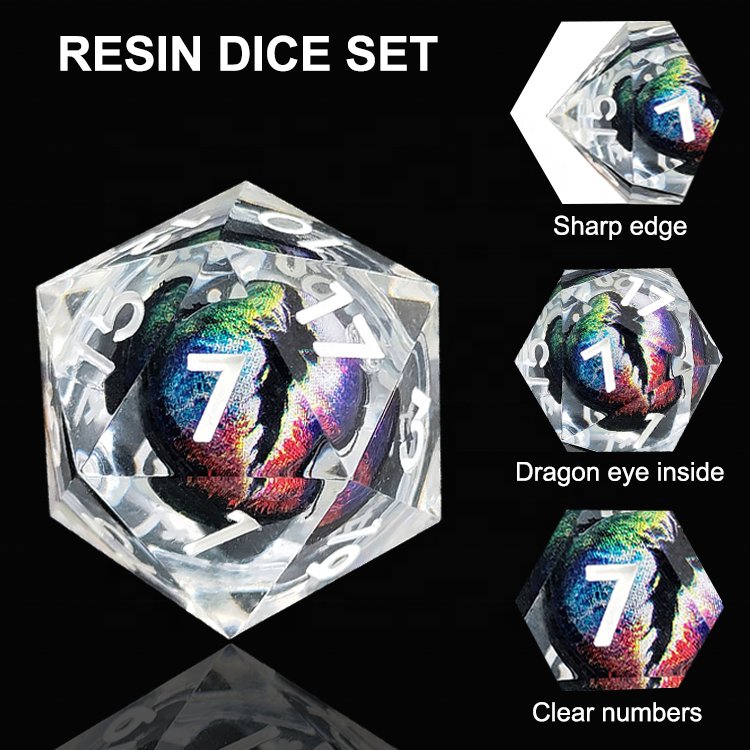 Hot Sale Customized rpg dnd resin sharp edge moving dragon eye dice set