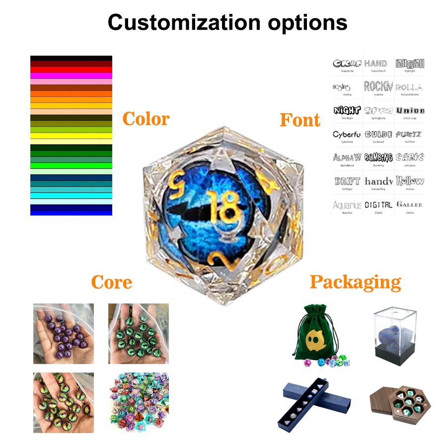 Hot Sale Customized rpg dnd resin sharp edge moving dragon eye dice set
