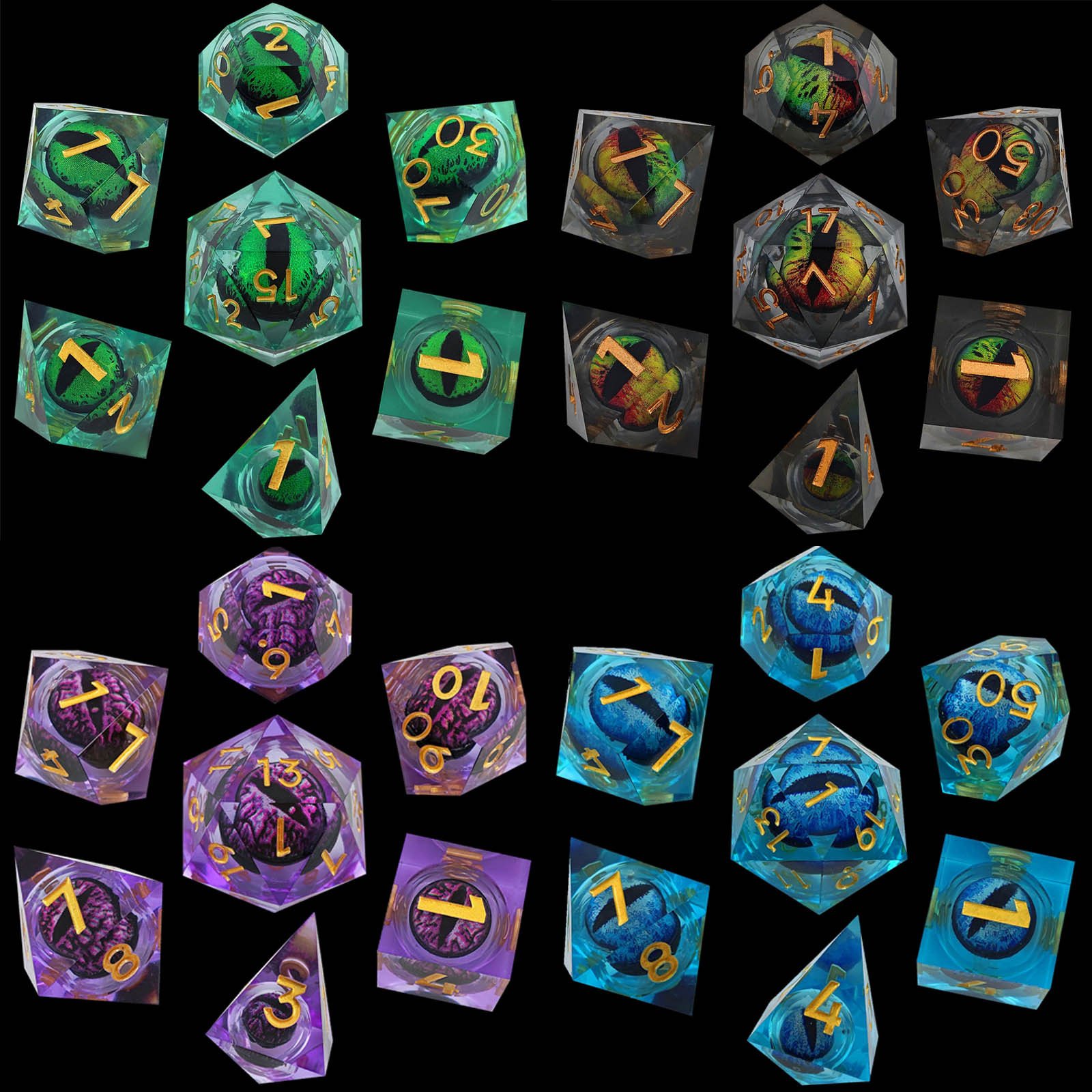 Hot Sale Customized rpg dnd resin sharp edge moving dragon eye dice set
