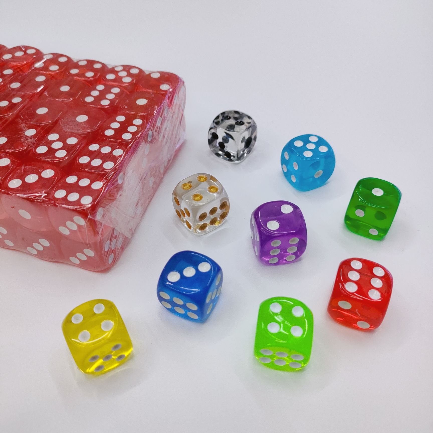High Quality 16mm Transparent Acrylic Dice Casino Digital Custom 6 Sided Spot Board Game Dice Supplier Gambling Plastic Dice