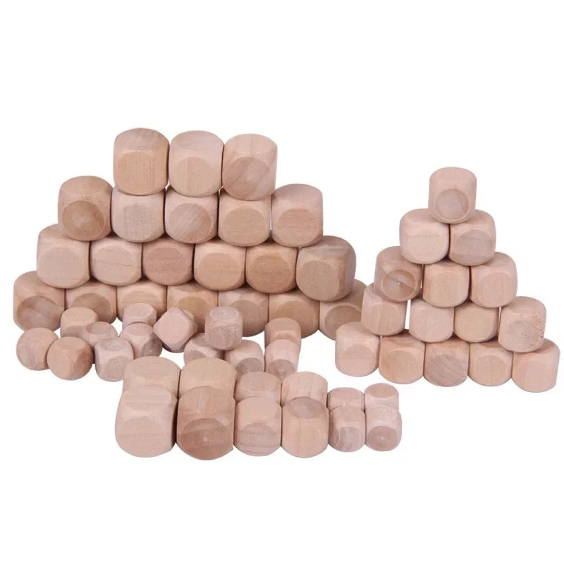 Unfinished Square Wooden Dice 6-Sided Art Table Dice with Rounded Corners for DIY Craft Projects