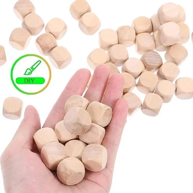 Unfinished Square Wooden Dice 6-Sided Art Table Dice with Rounded Corners for DIY Craft Projects