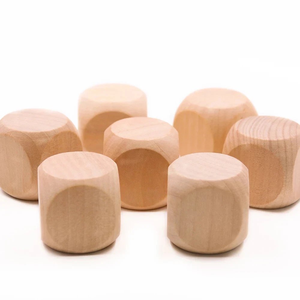 Unfinished Square Wooden Dice 6-Sided Art Table Dice with Rounded Corners for DIY Craft Projects