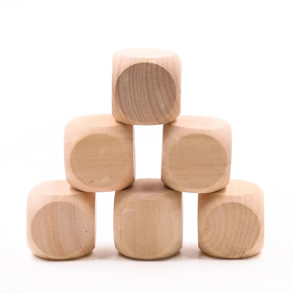 Unfinished Square Wooden Dice 6-Sided Art Table Dice with Rounded Corners for DIY Craft Projects