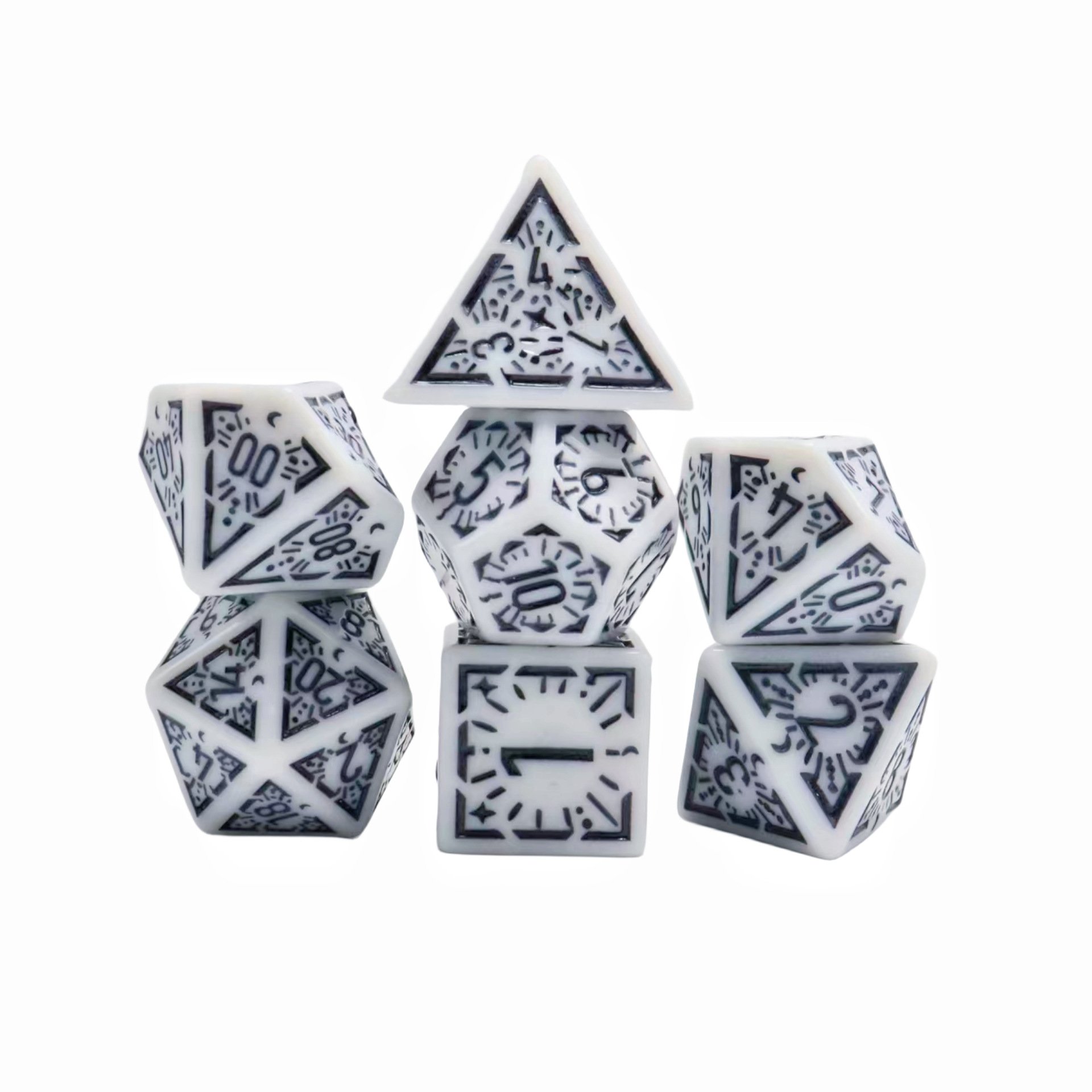 18mm Antique pattern casino games side bone DND resin acrylic polyhedral dice set for Dungeons and Dragons