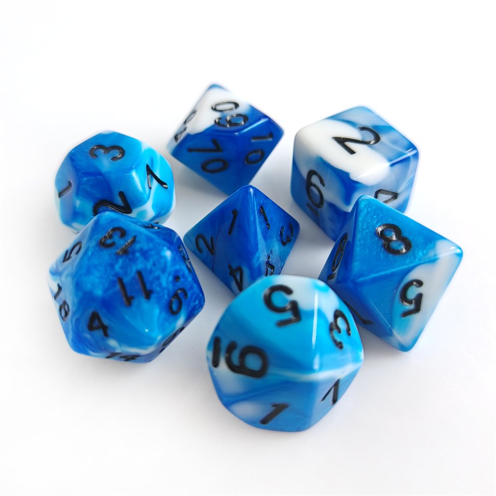 High Quality Factory Custom Wholesale 7pcs Plastic Polyhedral Dice d4 d6 d8 d10 d12 d20 d% 16mm Acrylic DND RPG Dice Set