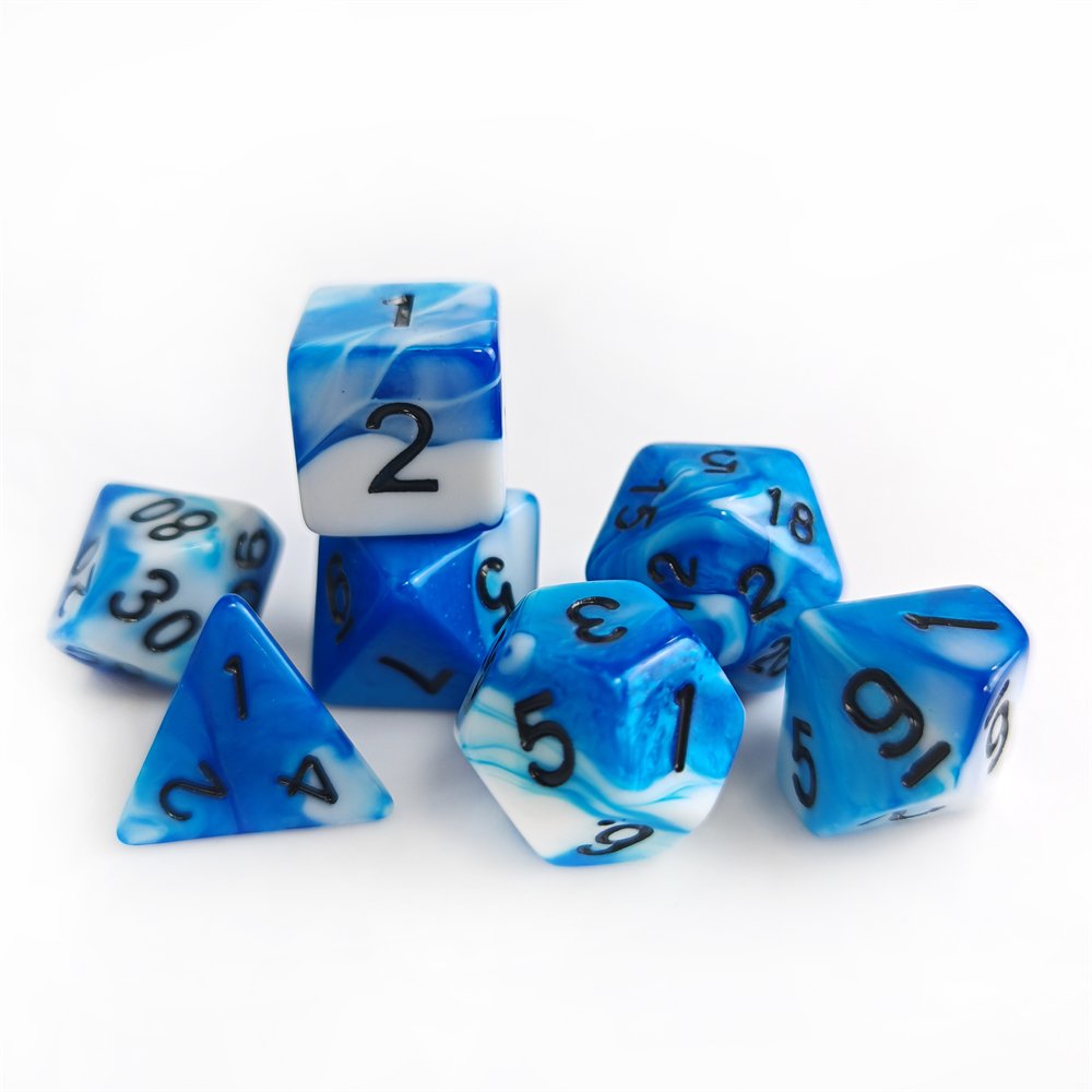 High Quality Factory Custom Wholesale 7pcs Plastic Polyhedral Dice d4 d6 d8 d10 d12 d20 d% 16mm Acrylic DND RPG Dice Set