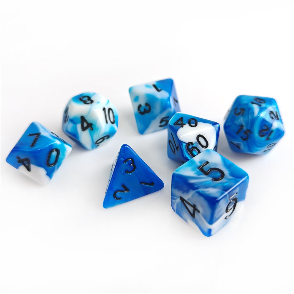 High Quality Factory Custom Wholesale 7pcs Plastic Polyhedral Dice d4 d6 d8 d10 d12 d20 d% 16mm Acrylic DND RPG Dice Set