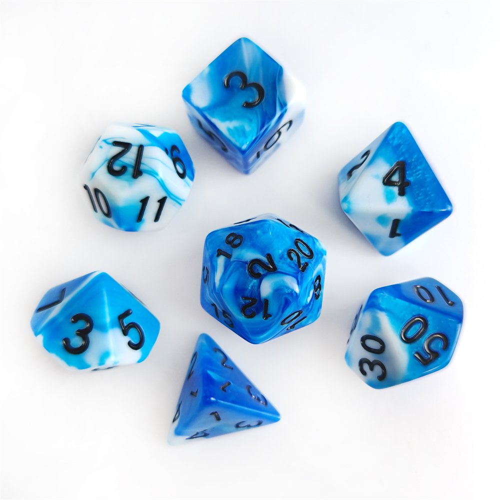High Quality Factory Custom Wholesale 7pcs Plastic Polyhedral Dice d4 d6 d8 d10 d12 d20 d% 16mm Acrylic DND RPG Dice Set