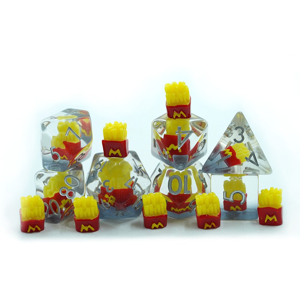 Handmade Liquid Core Dice Soft Edge Resin Dice Set RPG Game DND Tabletop Gaming Dice with McDonald's Fries Shape inside