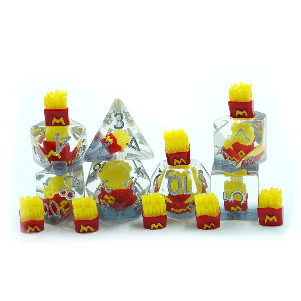 Handmade Liquid Core Dice Soft Edge Resin Dice Set RPG Game DND Tabletop Gaming Dice with McDonald's Fries Shape inside