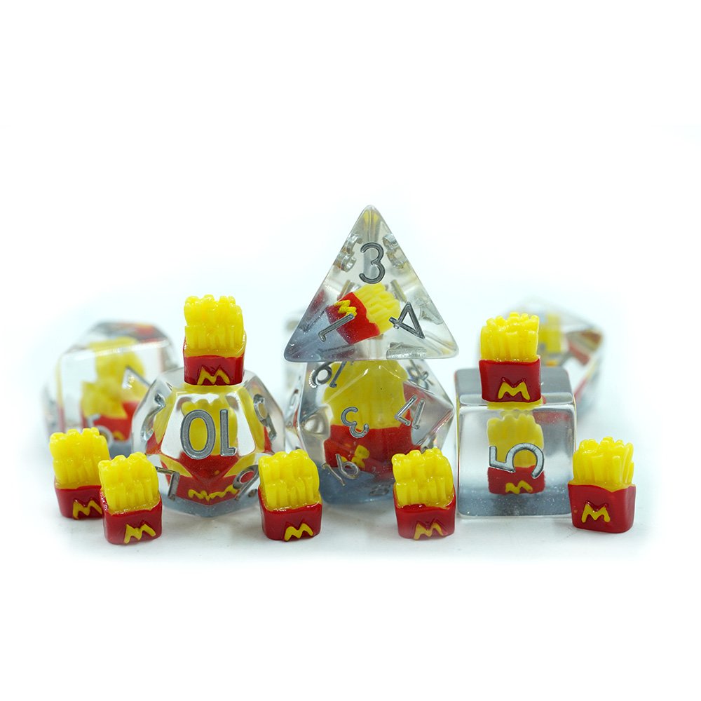 Handmade Liquid Core Dice Soft Edge Resin Dice Set RPG Game DND Tabletop Gaming Dice with McDonald's Fries Shape inside