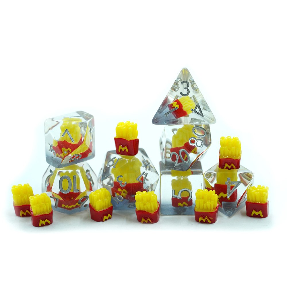 Handmade Liquid Core Dice Soft Edge Resin Dice Set RPG Game DND Tabletop Gaming Dice with McDonald's Fries Shape inside