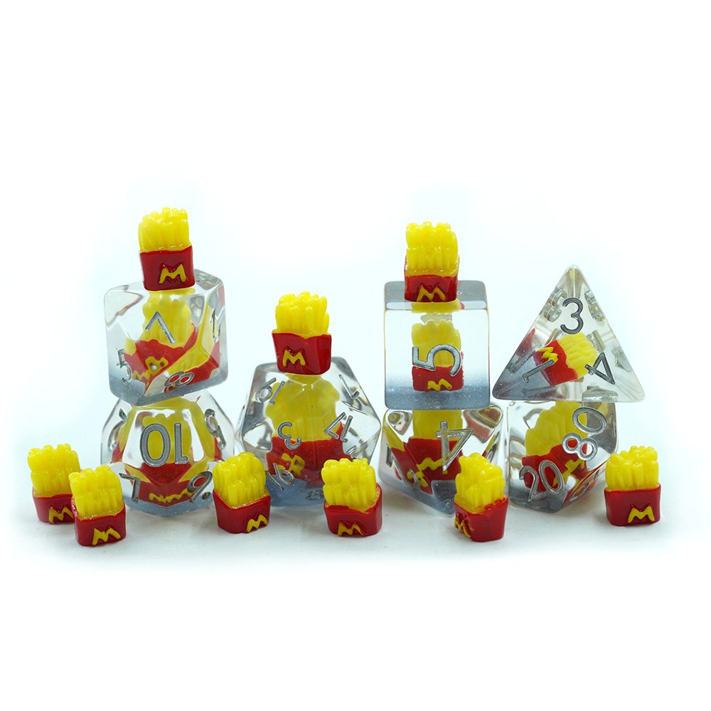 Handmade Liquid Core Dice Soft Edge Resin Dice Set RPG Game DND Tabletop Gaming Dice with McDonald's Fries Shape inside