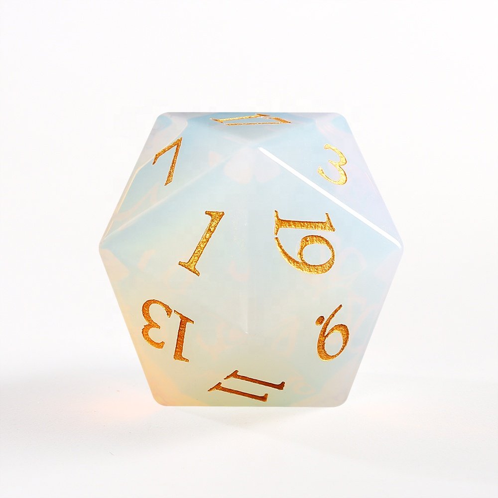 Custom Logo Dice Artificial White Opal Glass D20 Gemstone Dice For Table Top Gaming