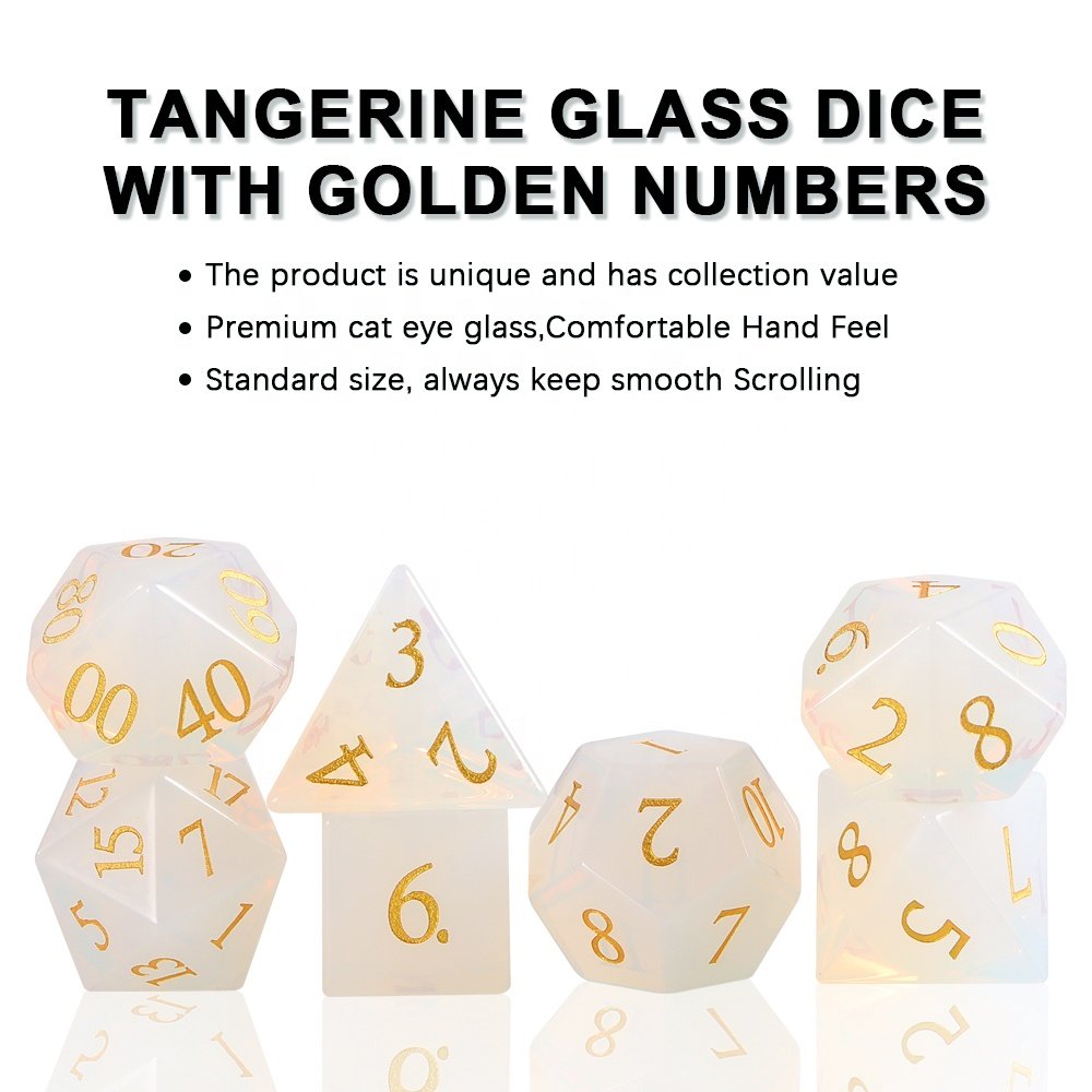 Custom Logo Dice Artificial White Opal Glass D20 Gemstone Dice For Table Top Gaming