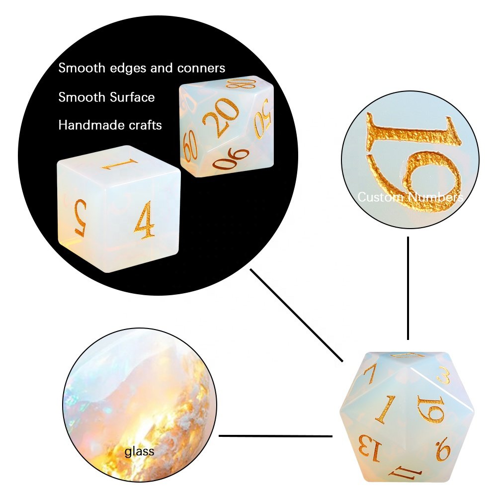 Custom Logo Dice Artificial White Opal Glass D20 Gemstone Dice For Table Top Gaming