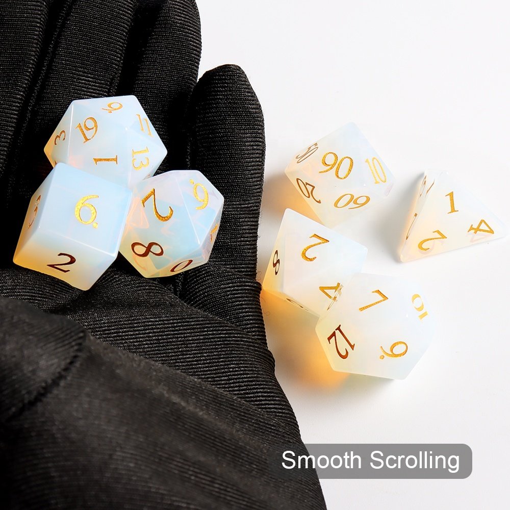 Custom Logo Dice Artificial White Opal Glass D20 Gemstone Dice For Table Top Gaming