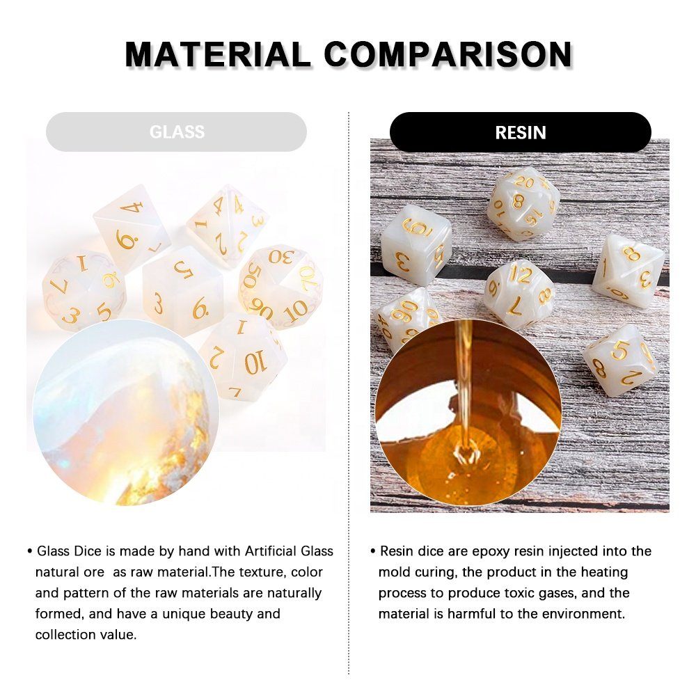 Custom Logo Dice Artificial White Opal Glass D20 Gemstone Dice For Table Top Gaming