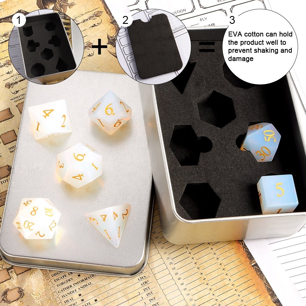 Custom Logo Dice Artificial White Opal Glass D20 Gemstone Dice For Table Top Gaming
