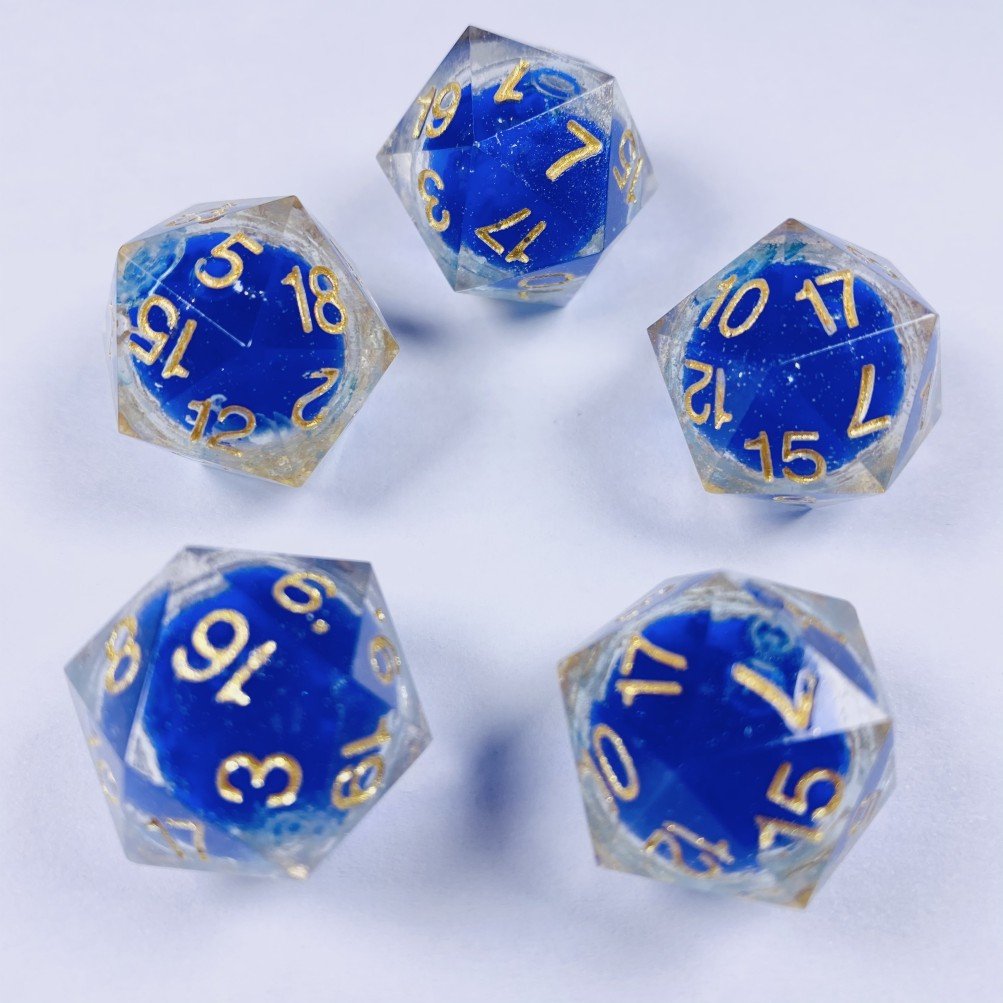 Explosive new resin sharp corner D20 rpg polyhedron dice blue liquid quicksand game dice