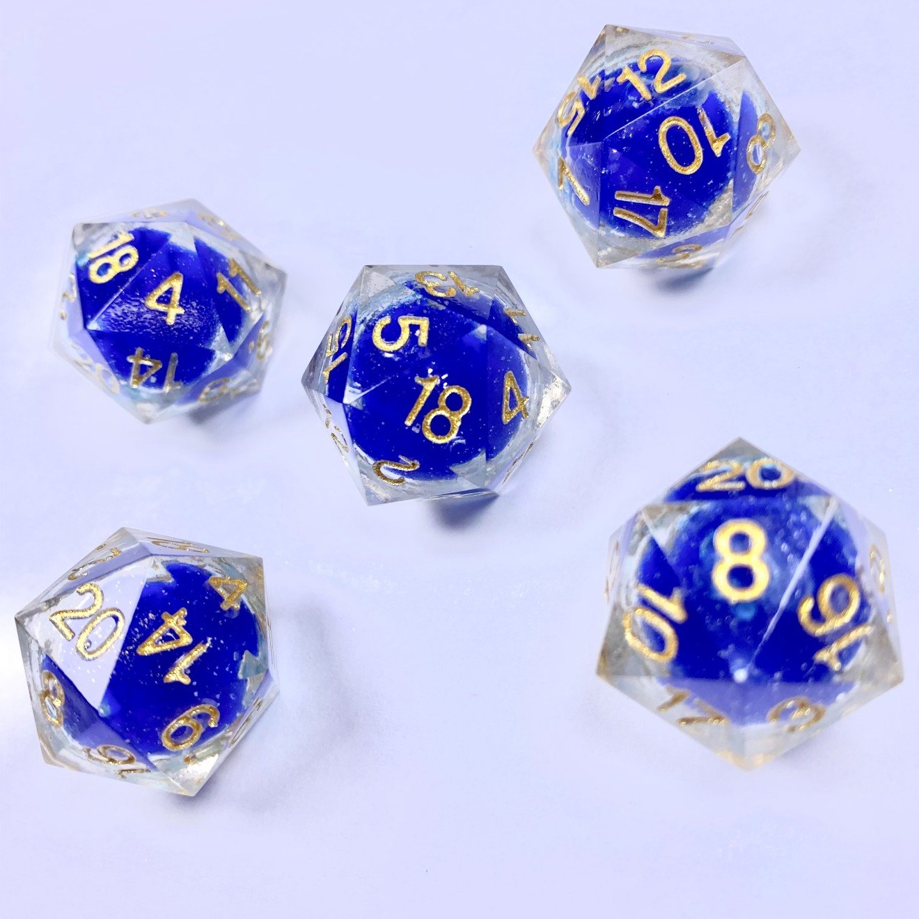 Explosive new resin sharp corner D20 rpg polyhedron dice blue liquid quicksand game dice