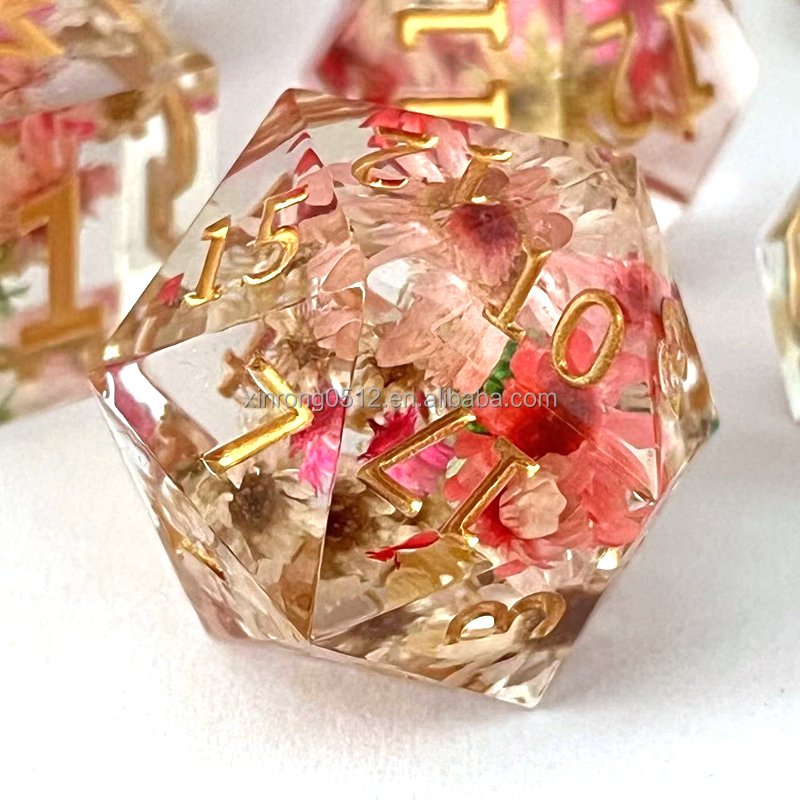 Hot Selling Flower Polyhedron Set Dice Sharp Edge Resin Dice For DND Table Game Role Playing