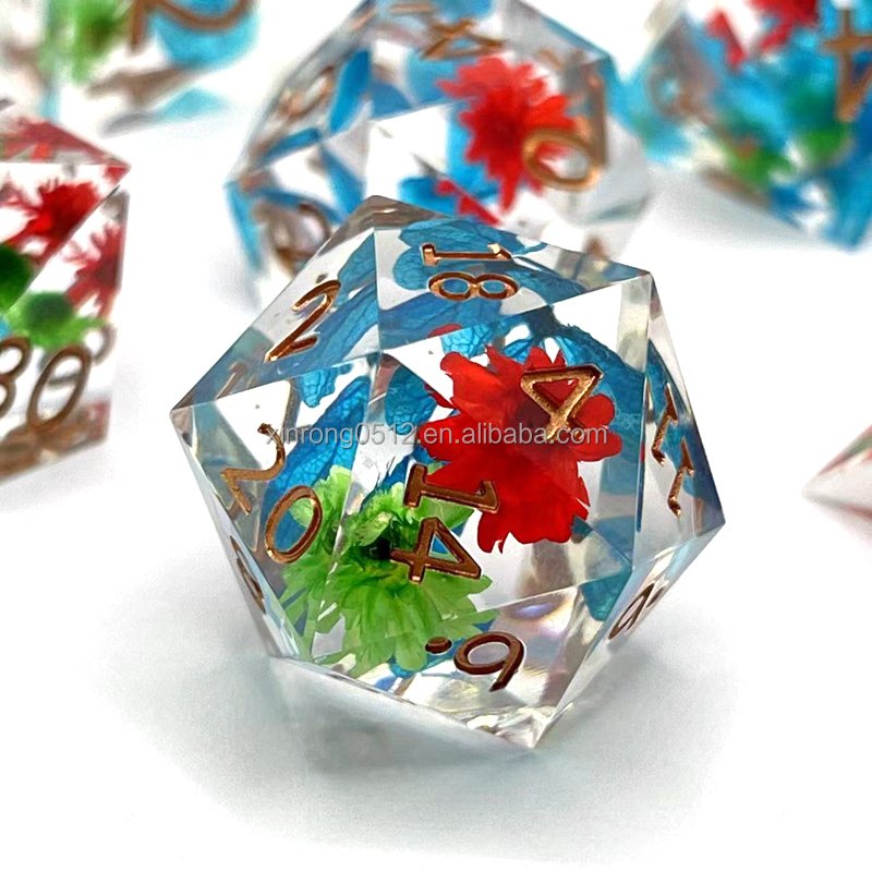 Hot Selling Flower Polyhedron Set Dice Sharp Edge Resin Dice For DND Table Game Role Playing