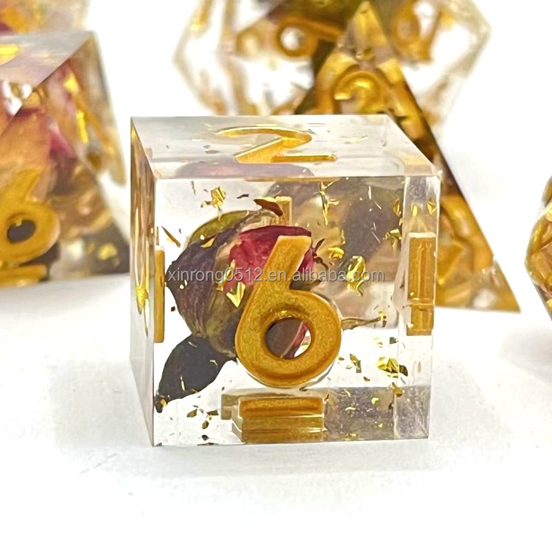 Hot Selling Flower Polyhedron Set Dice Sharp Edge Resin Dice For DND Table Game Role Playing