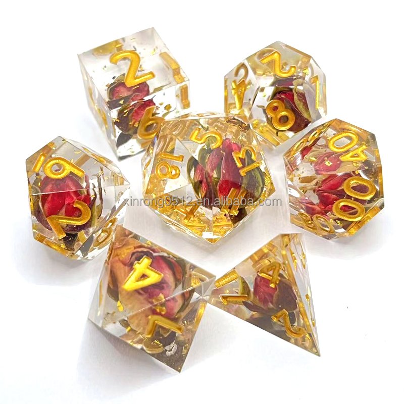 Hot Selling Flower Polyhedron Set Dice Sharp Edge Resin Dice For DND Table Game Role Playing