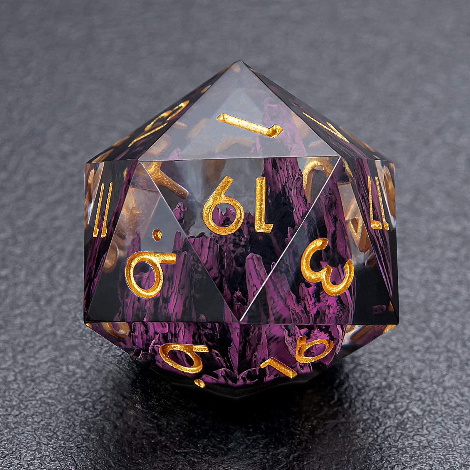 Wholesale Sharp Dice Role-playing Game Purple Clear Resin With Mountain Custom Sharp Edge Dice Set For Dnd