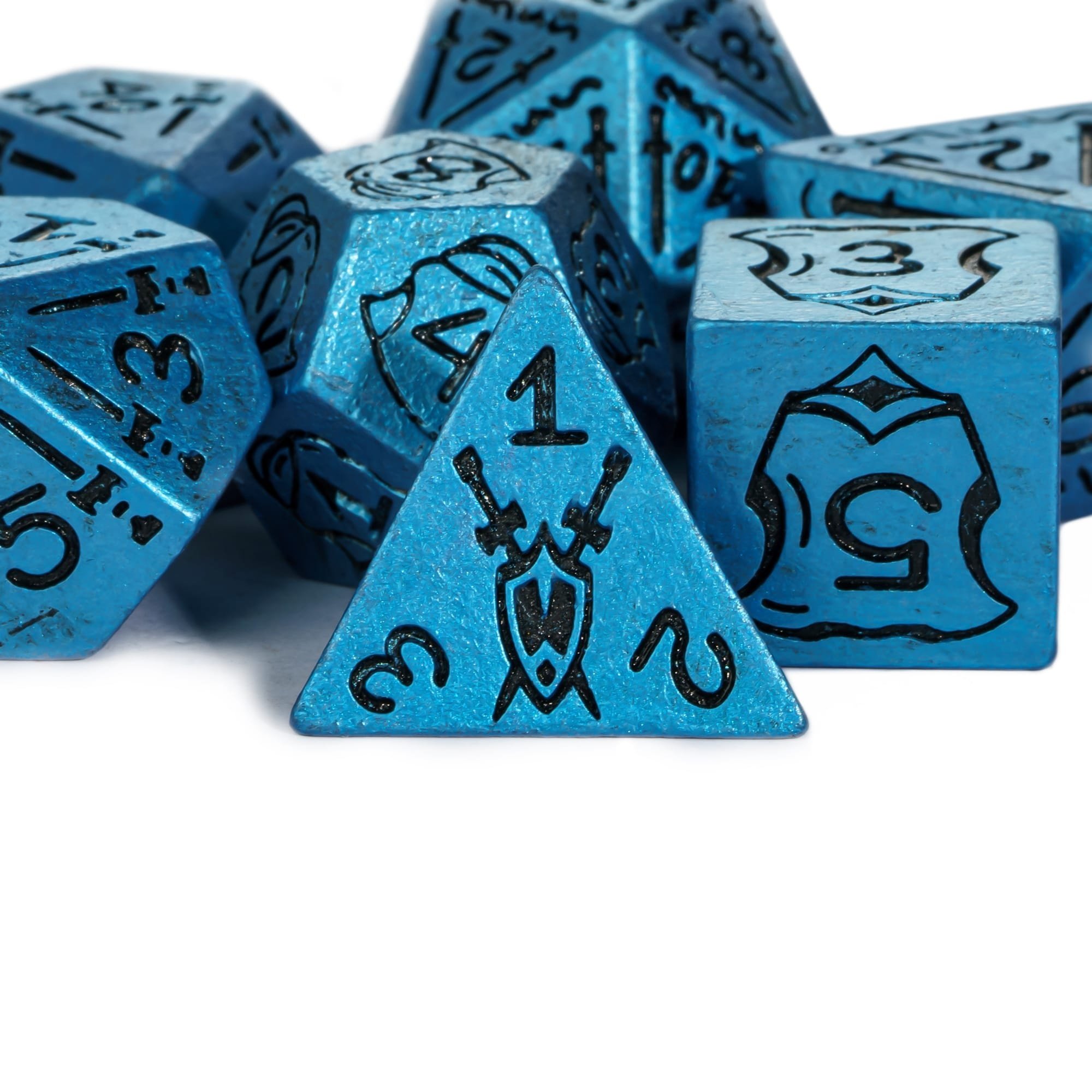 Udixi Plastic RPG Polyhedral Dungeons and Dragons d&d Resin custom logo Dice Set metallic blue