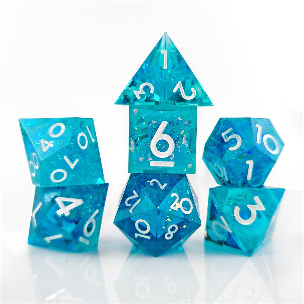 Green Glitter Sharp Edge Dice Set for DND RPG Board Game 7pcs D4 D6 D8 D10 D12 D20 DND Resin Dice