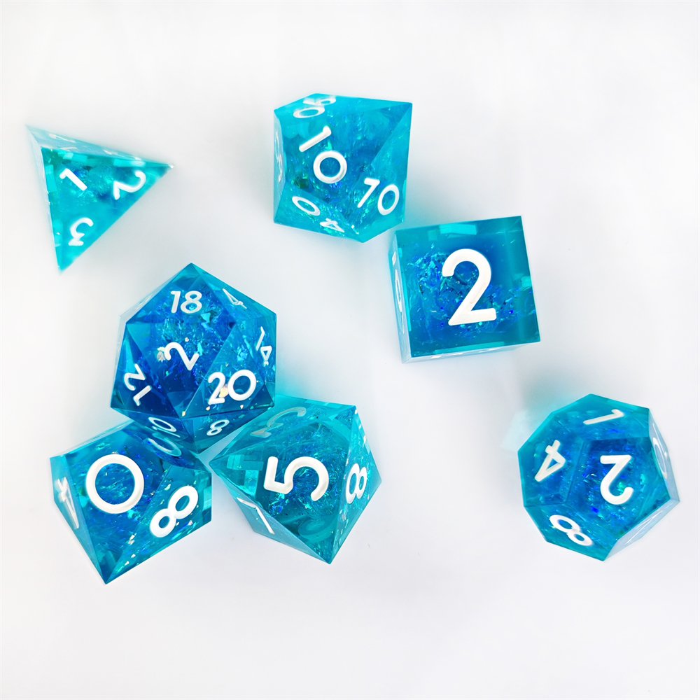 Green Glitter Sharp Edge Dice Set for DND RPG Board Game 7pcs D4 D6 D8 D10 D12 D20 DND Resin Dice
